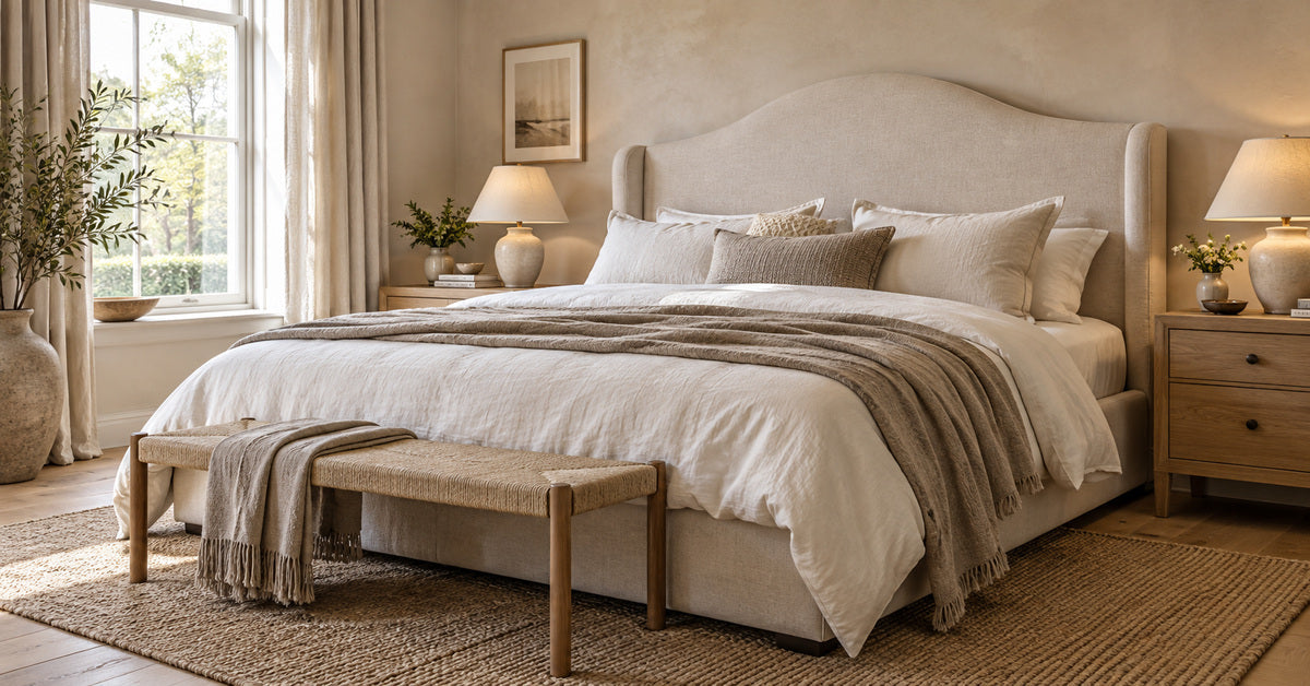 How to Use an Upholstered Bed as the Focal Point of a Neutral Bedroom