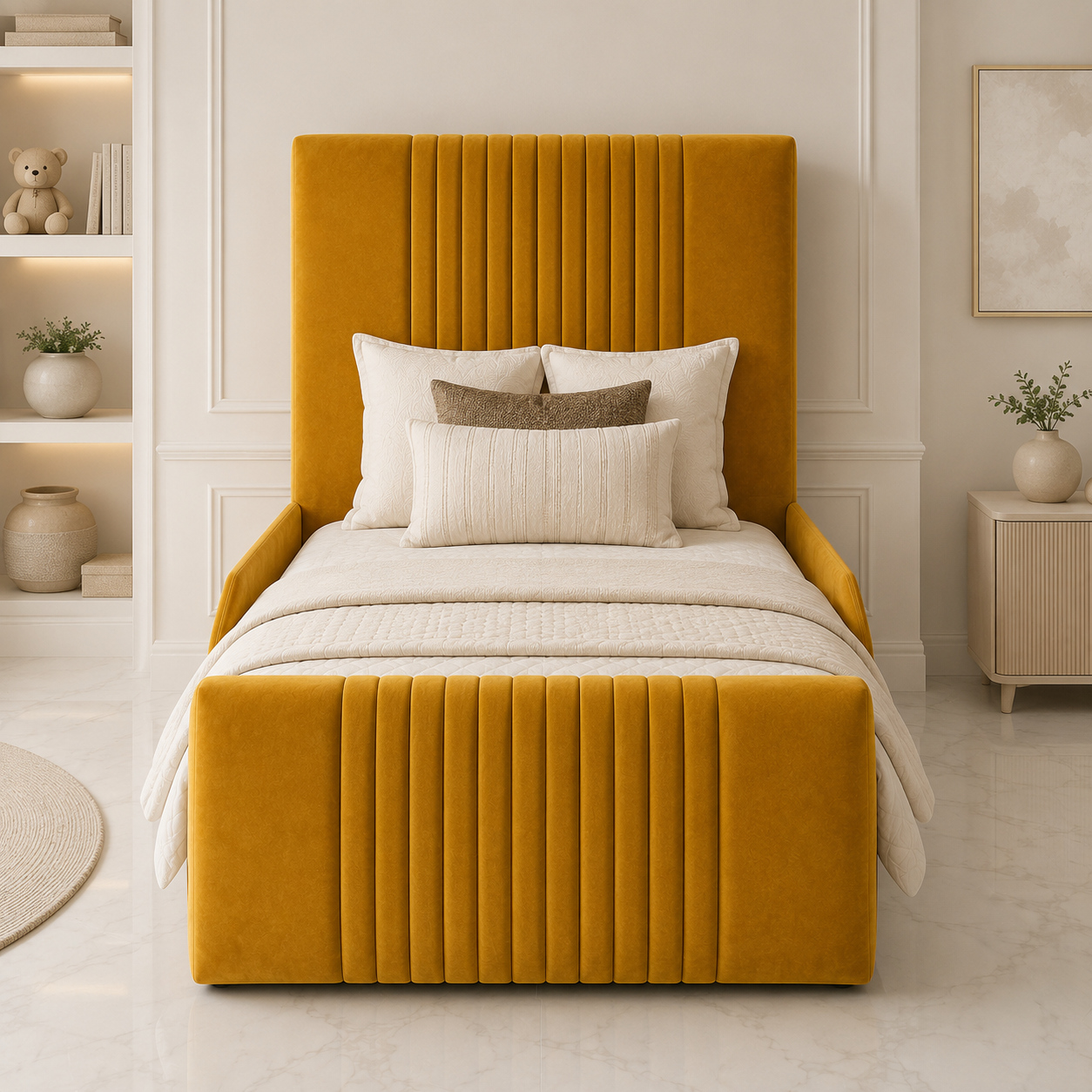 Ivory Kid Bed Space-Saving Side or End Lift Storage